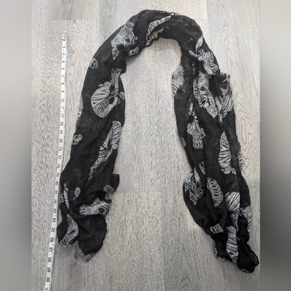 Skull Print Lightweight Scarf Y2K Indie Sleaze Goth Emo Grunge - Picture 4 of 5